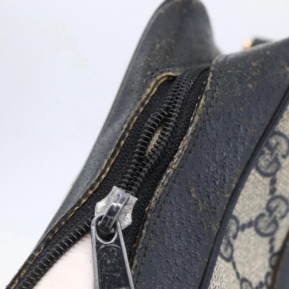 GUCCI GG Canvas Sherry Line Shoulder Bag PVC Leather Navy Red Auth - Picture 5 of 15